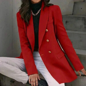 Red Elegant Women's work chic Lapel Neck Double Breasted Blazer